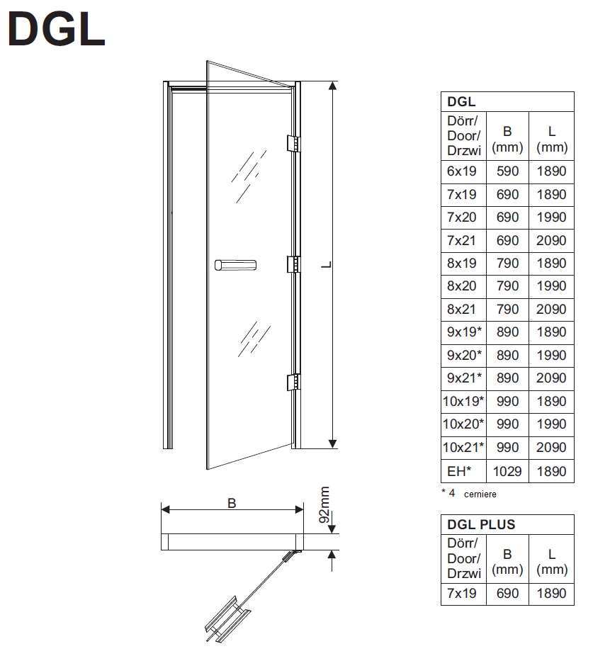 Porta sauna DGL in pino: le misure disponibili.
