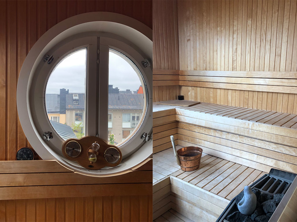 sauna con finestra rotonda