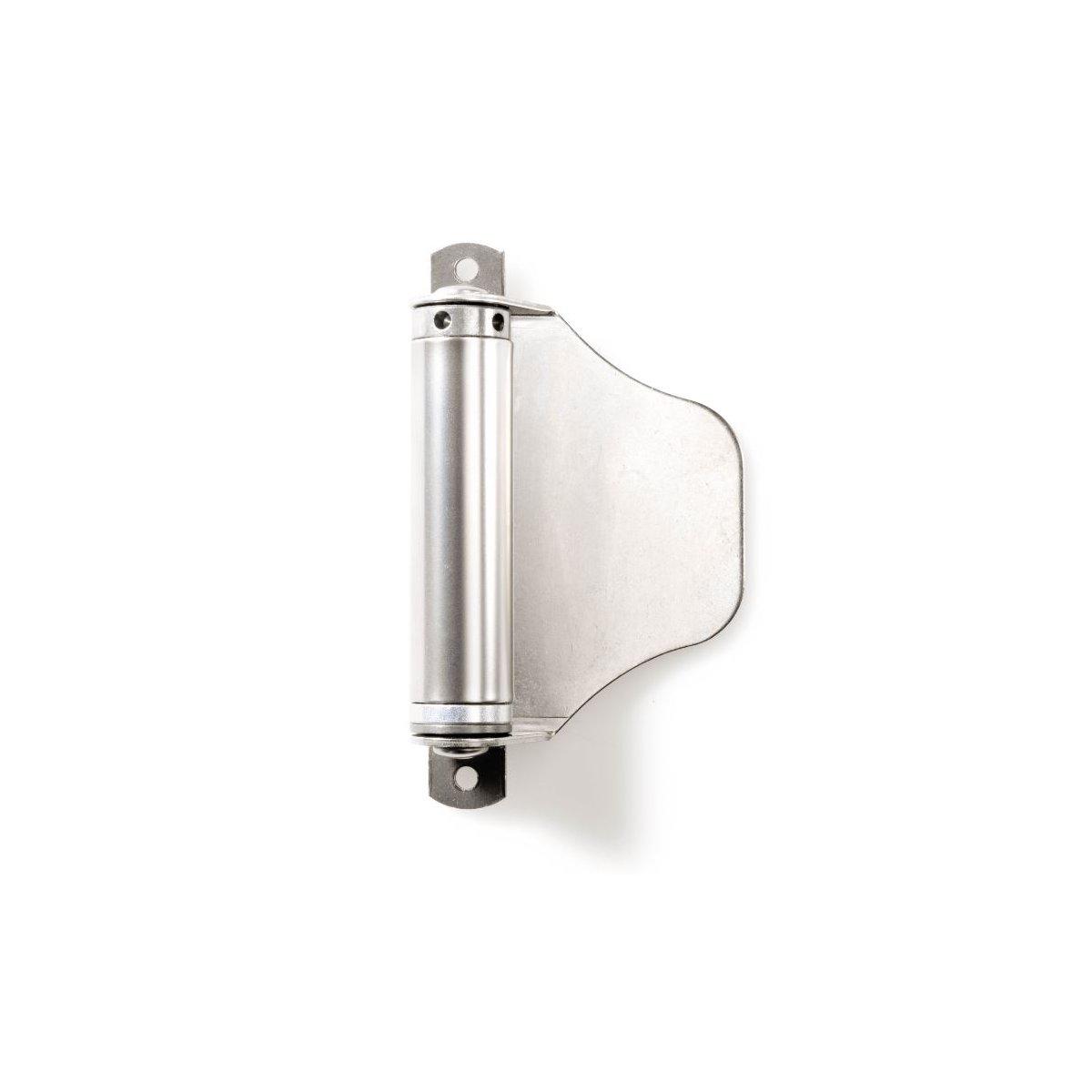 Chiusura automatica Tylö per porte sauna in acciaio inox, facile da montare sul lato cerniera. Si chiude completamente da posizione aperta, garantendo sicurezza e praticità.